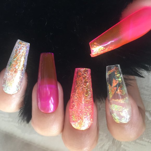 Pink/Purple Jelly n Iridescence foil press on nail pPN46 - Picture 3 of 8